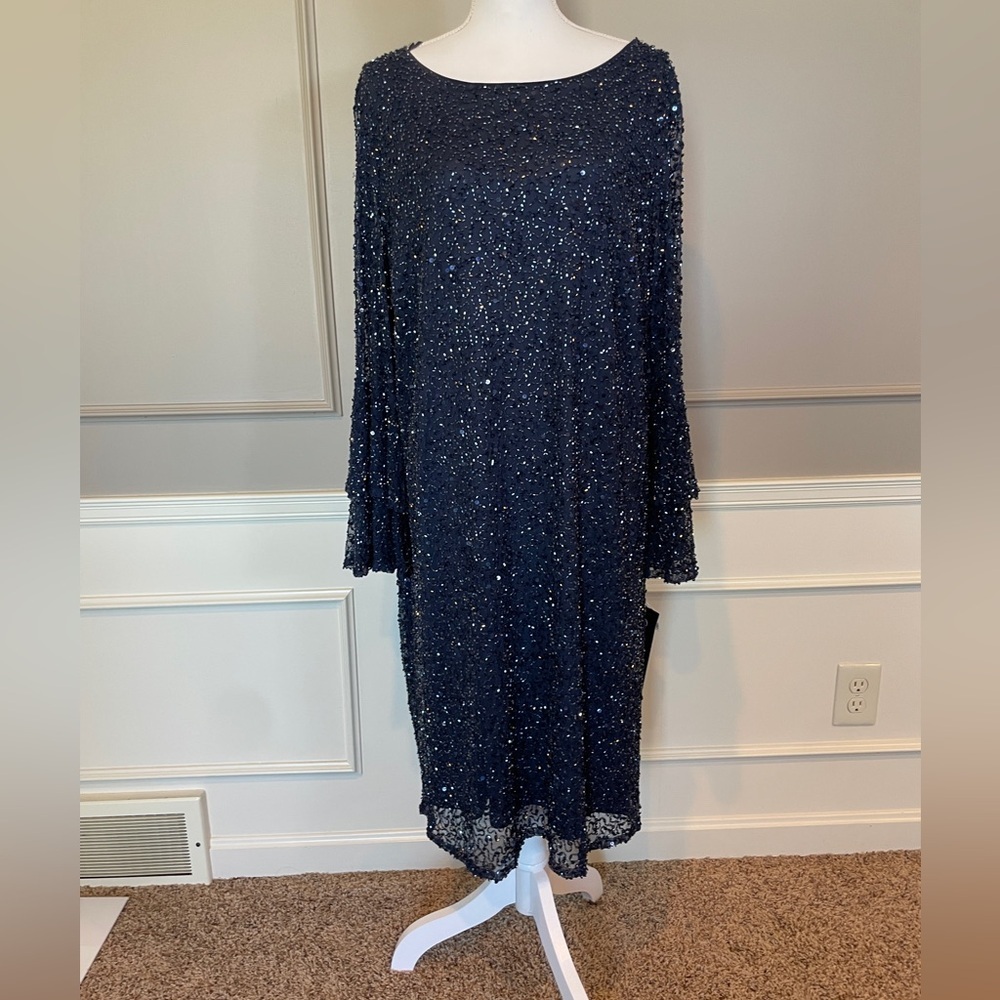 Pisarro Nights NWT 22W Beaded Formal Cocktail Dress Navy Party Cruise $278